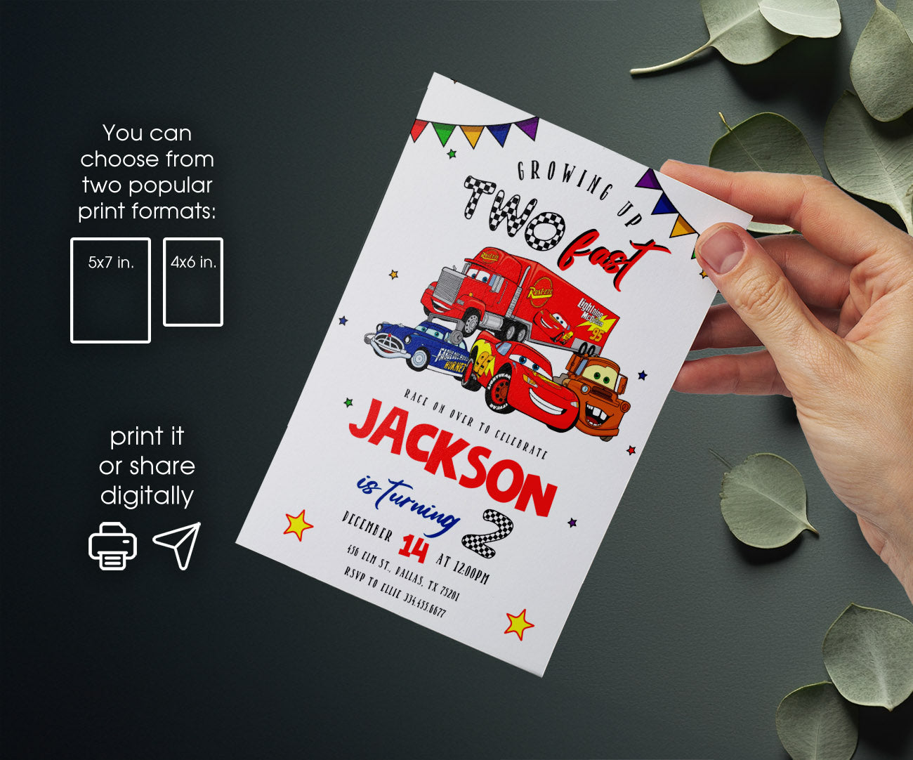 Cars Lightning Mcqueen Two customizable invitation template | Share or Print | boy | KK780