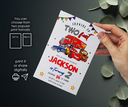 Cars Lightning Mcqueen Two customizable invitation template | Share or Print | boy | KK780