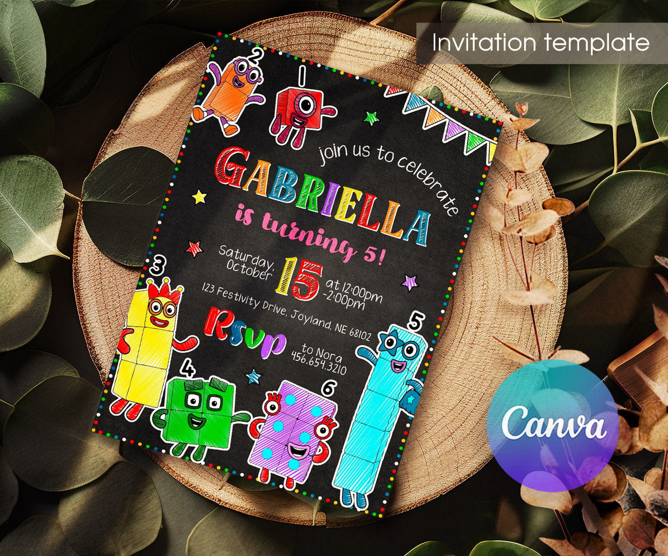 Numberblocks customizable invitation template | Share or Print | UN436