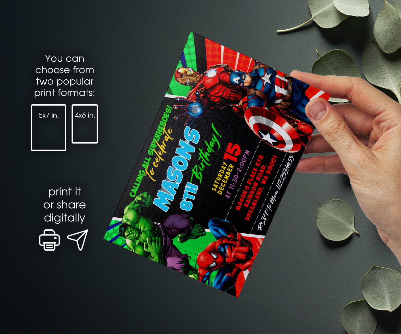 Avengers Marvel Superhero customizable invitation template | Share or Print | boy | RW093