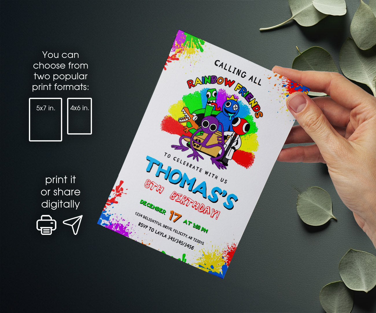 Rainbow Friends customizable invitation template | Share or Print | QF994