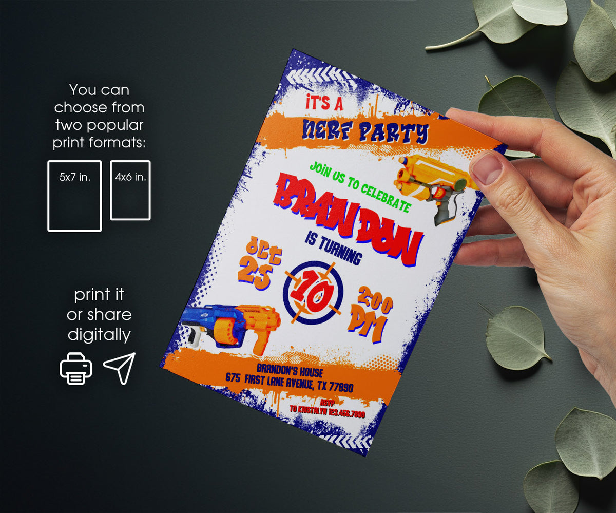 NERF Dart Wars customizable invitation template | Share or Print | boy | VH053