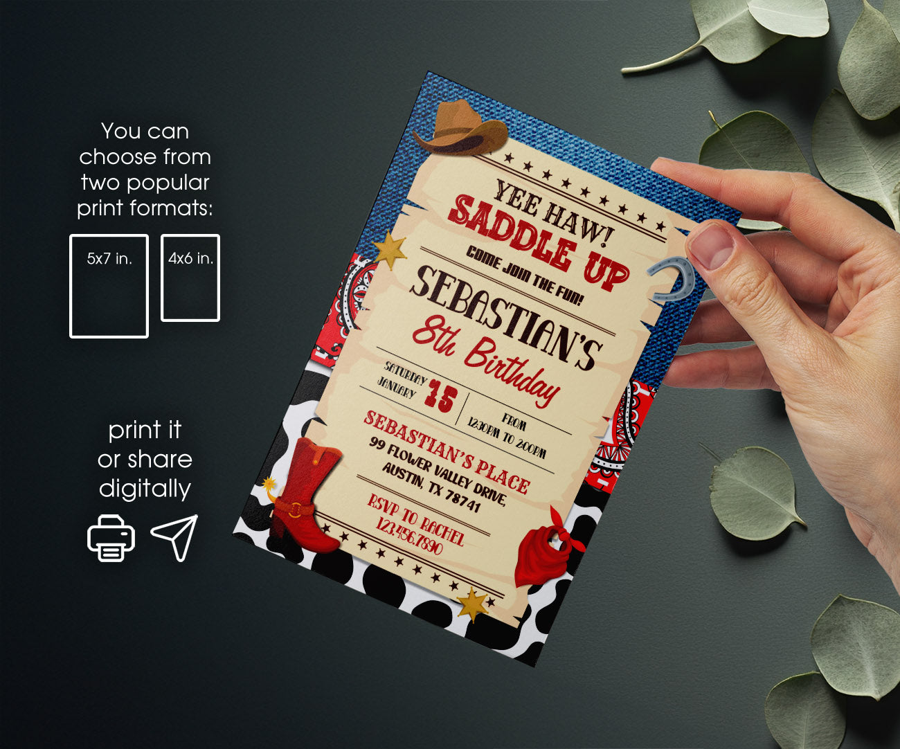 Cowboy Rodeo customizable invitation template | Share or Print | boy | UH161