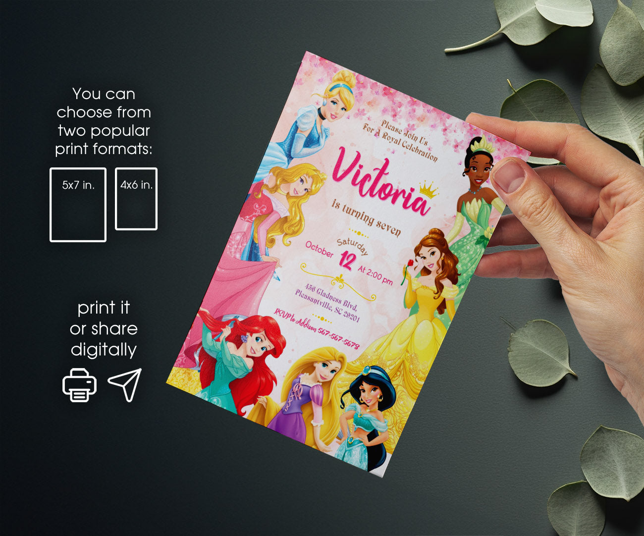 Disney Princess customizable invitation template | Share or Print | girl | CP615