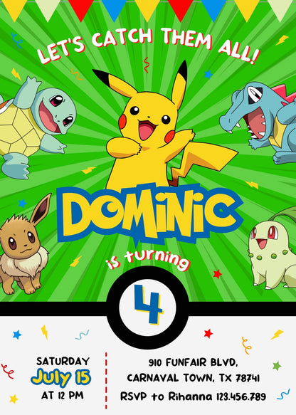 Pokemon Pikachu customizable invitation template | Share or Print | KZ276