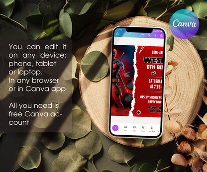Deadpool Marvel customizable invitation template | Share or Print | boy | WN652