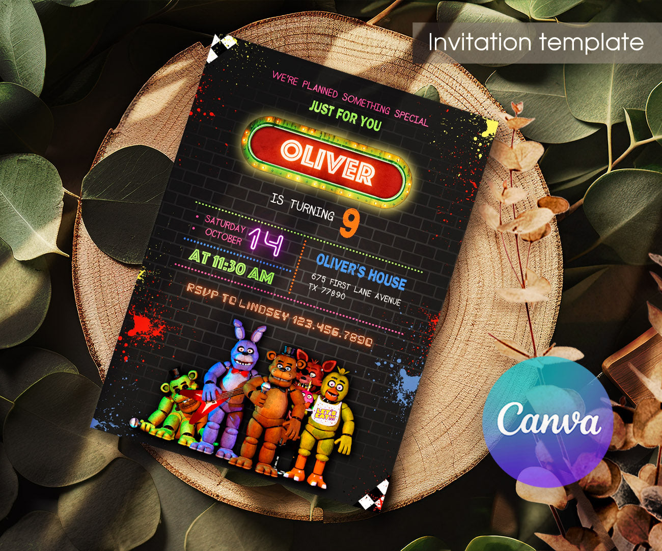 Five Nights at Freddy's customizable invitation template | Share or Print | JC478
