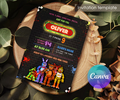 Five Nights at Freddy's customizable invitation template | Share or Print | JC478