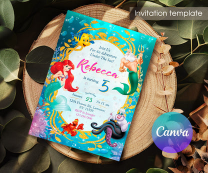 Ariel The Little Mermaid customizable invitation template | Share or Print | girl | EL983