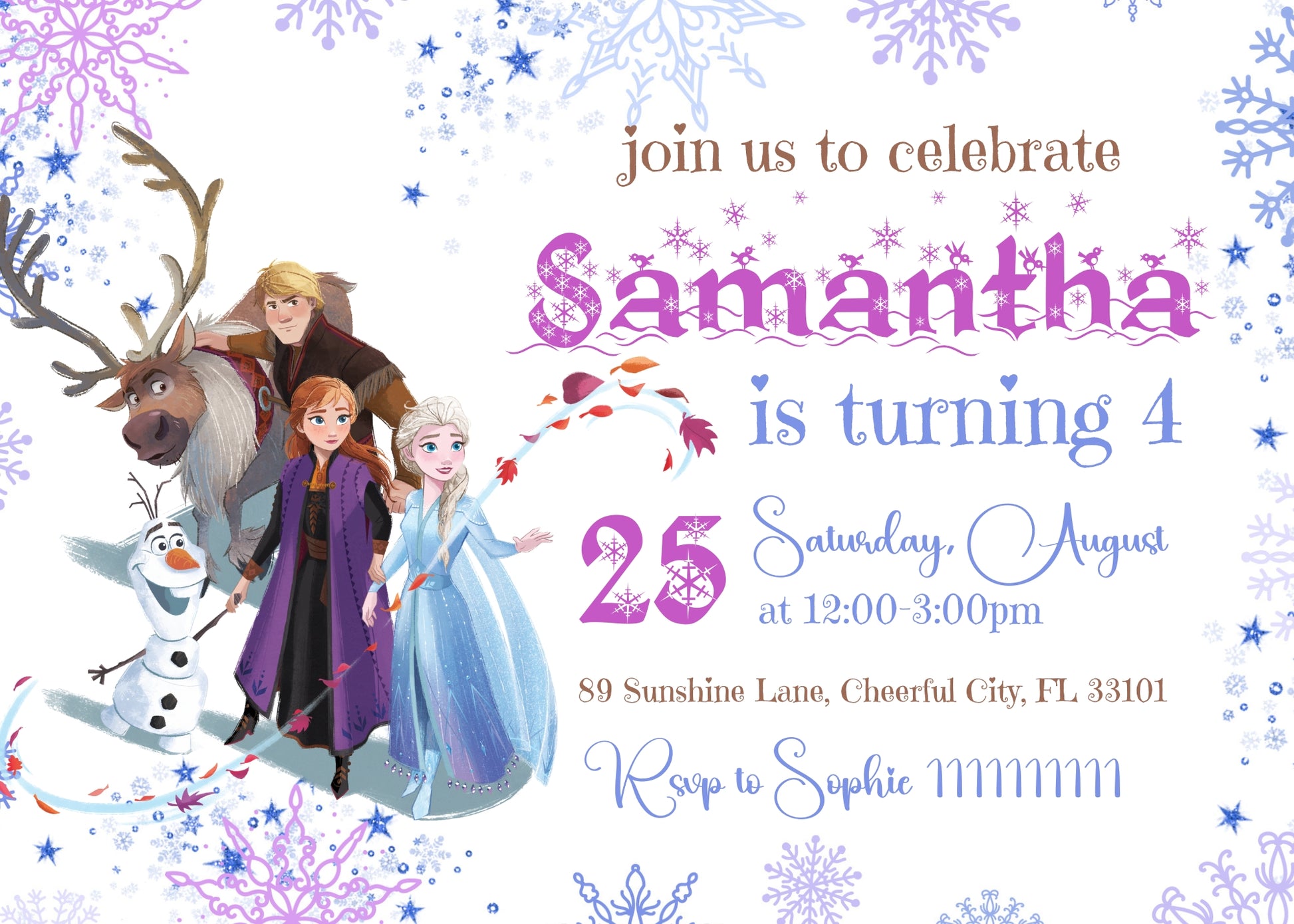 Frozen Elsa customizable invitation template | Share or Print | girl | MZ210