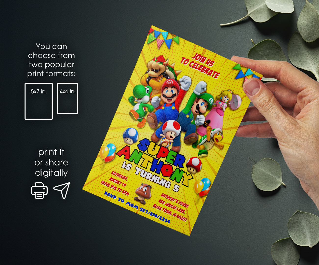 Super Mario Bros customizable invitation template | Share or Print | VA671
