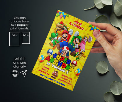 Super Mario Bros customizable invitation template | Share or Print | VA671