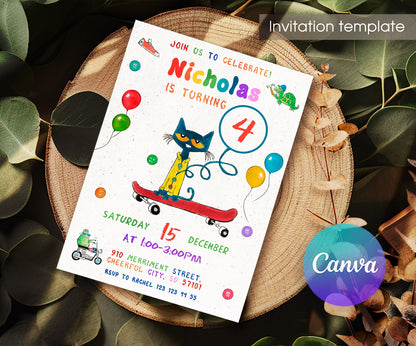 Pete the Cat customizable invitation template | Share or Print | PM090