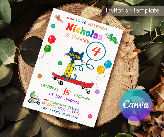 Pete the Cat customizable invitation template | Share or Print | PM090