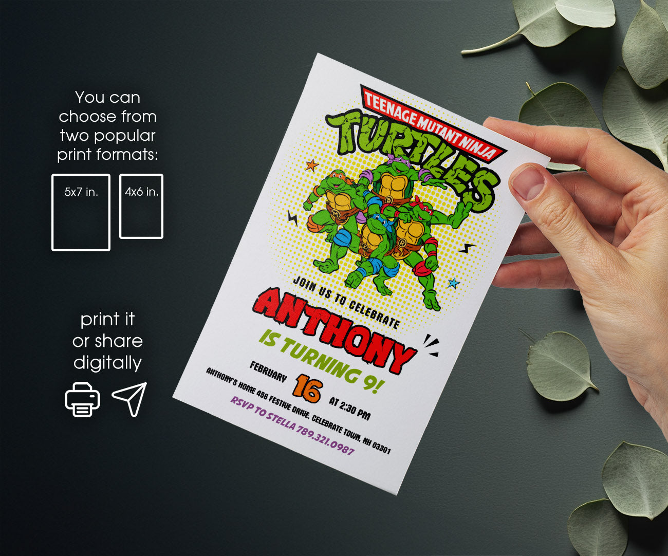 Teenage Mutant Ninja Turtles customizable invitation template | Share or Print | boy | PU529