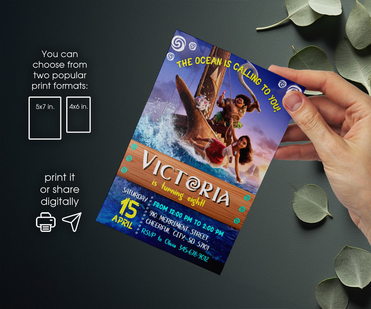 Moana Princess customizable invitation template | Share or Print | girl | WV788