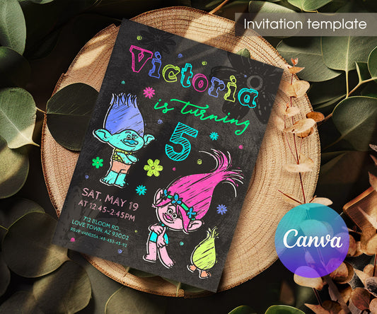 Trolls Poppy customizable invitation template | Share or Print | GC506