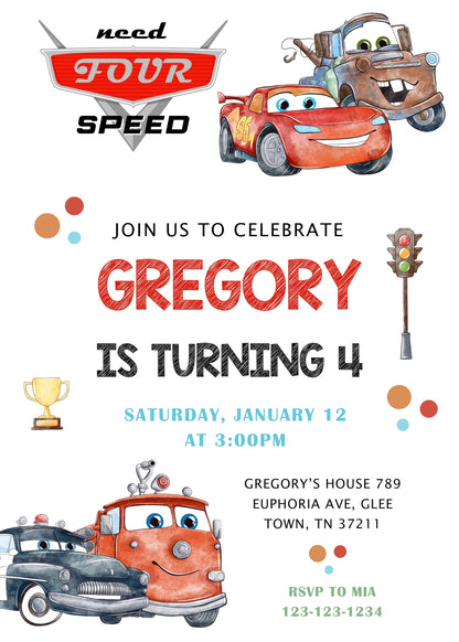 Cars Lightning Mcqueen Four customizable invitation template | Share or Print | boy | LH371