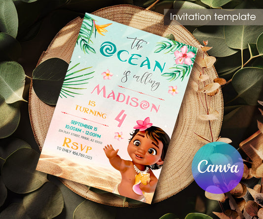 Moana Princess customizable invitation template | Share or Print | girl | SV973