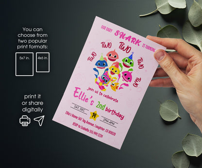 Baby Shark customizable invitation template | Share or Print | XV423
