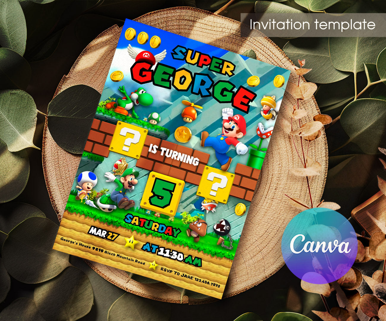 Super Mario Bros customizable invitation template | Share or Print | CM923