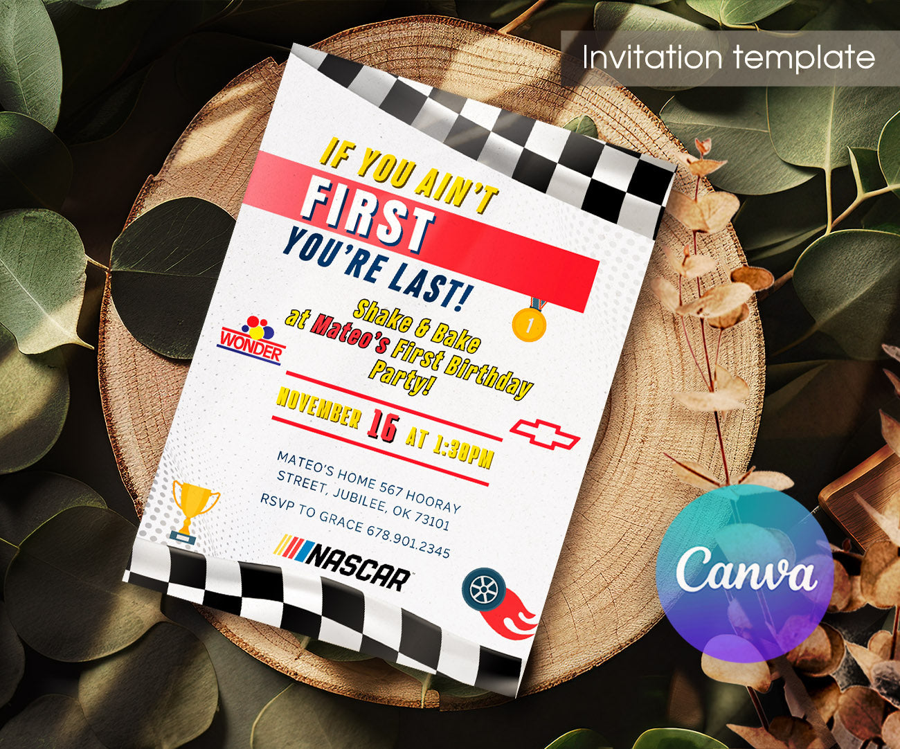 Nascar Ricky Bobby customizable invitation template | Share or Print | boy | SI776