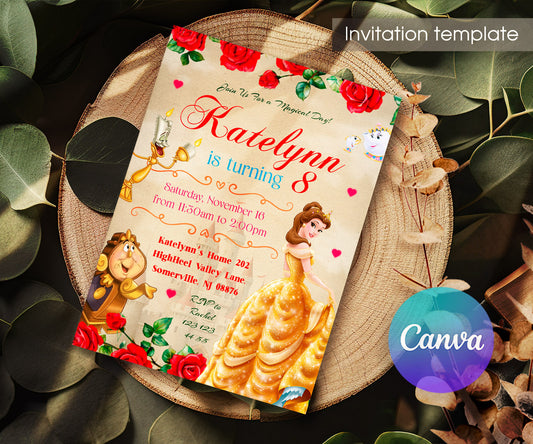 Belle Beauty And The Beast customizable invitation template | Share or Print | girl | OR905