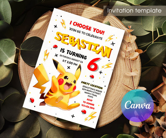 Pokemon Pikachu customizable invitation template | Share or Print | MW721
