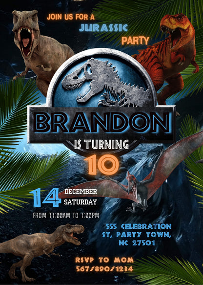 Jurassic Park Dinosaur customizable invitation template | Share or Print | MS121