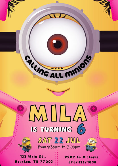 Minions Despicable Me customizable invitation template | Share or Print | SM539