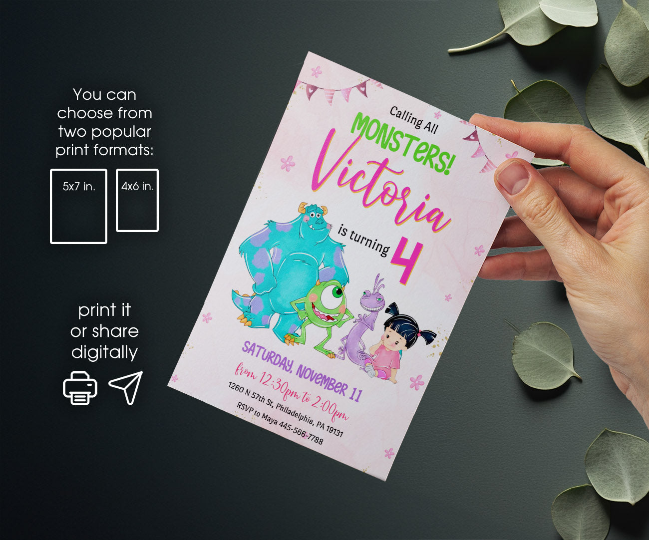 Monsters, Inc. customizable invitation template | Share or Print | WH471