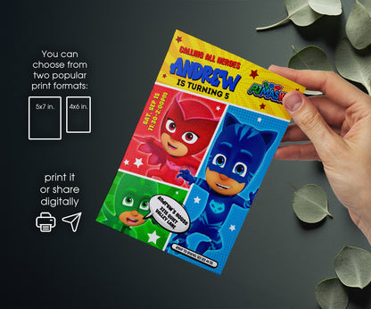 PJ Masks customizable invitation template | Share or Print | WA798