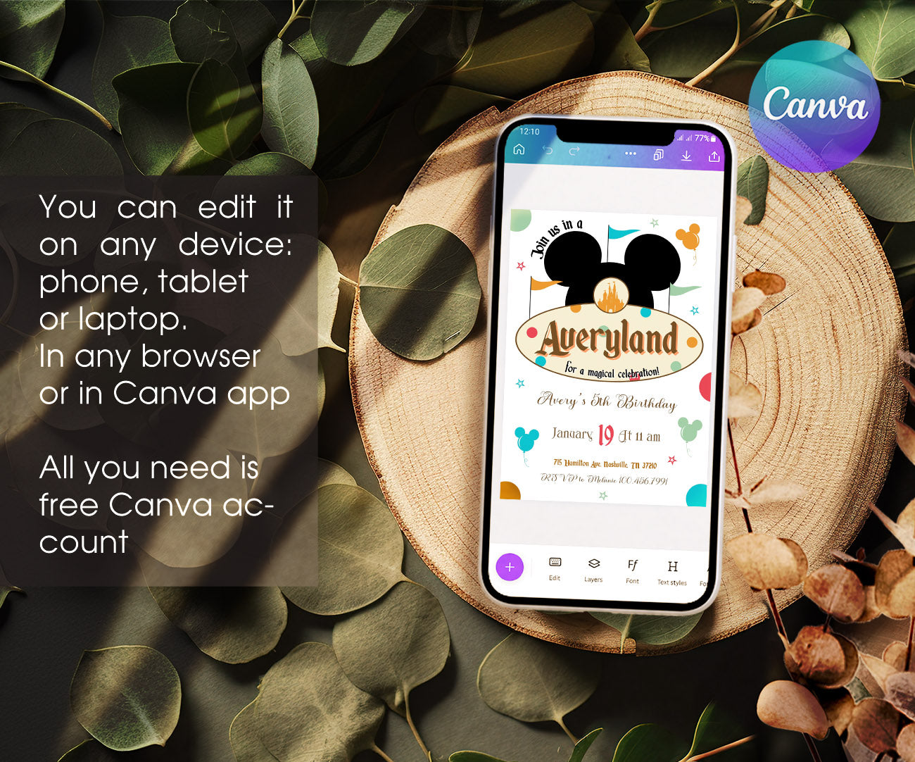 Disneyland customizable invitation template | Share or Print | girl | KW807