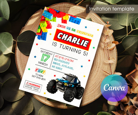 Lego Monster Truck customizable invitation template | Share or Print | boy | RX727