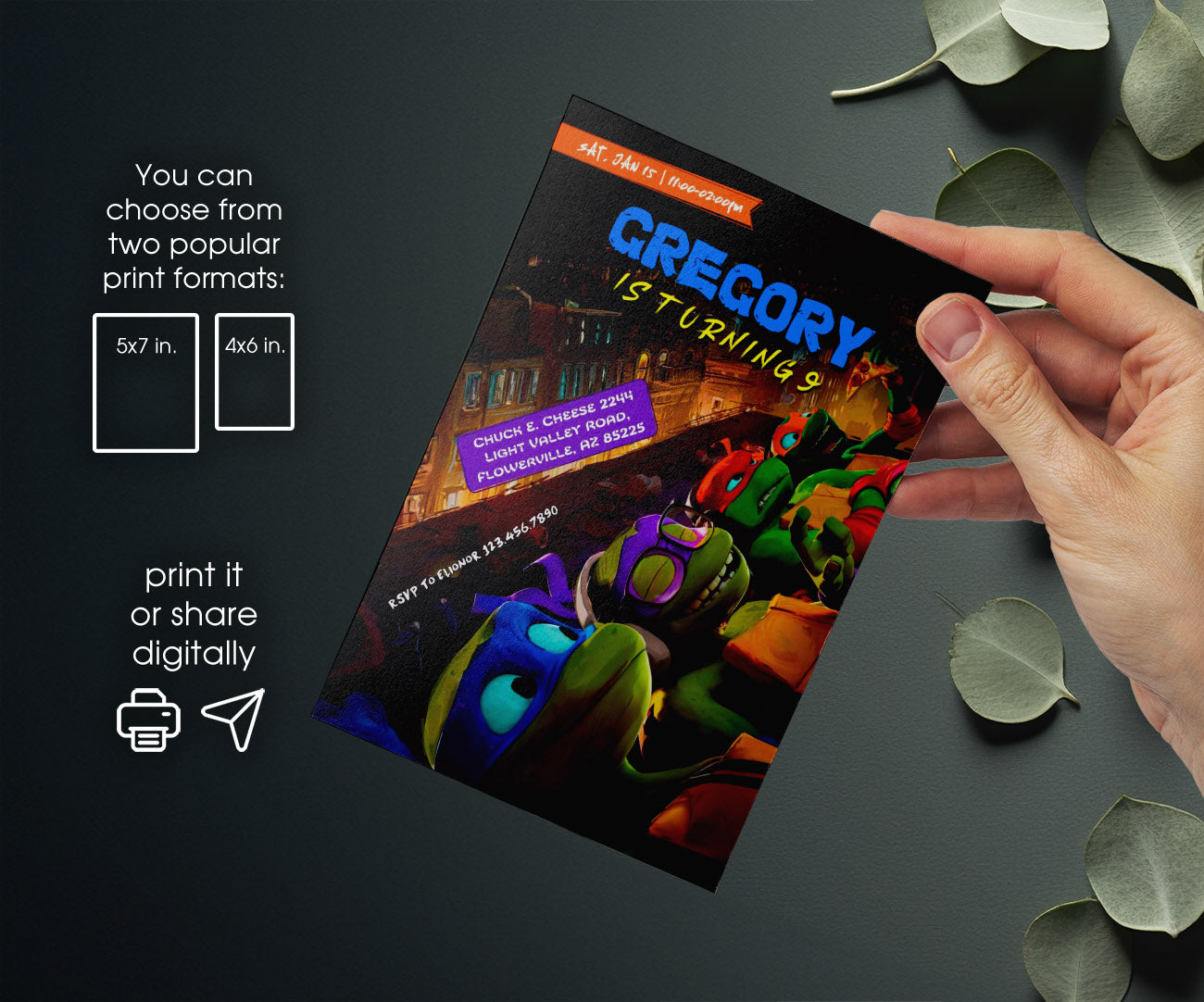 Teenage Mutant Ninja Turtles Mutant Mayhem customizable invitation template | Share or Print | boy | YD656