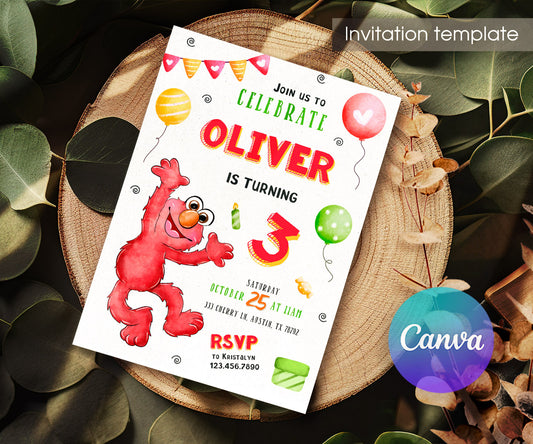 Sesame Street Elmo customizable invitation template | Share or Print | HW719