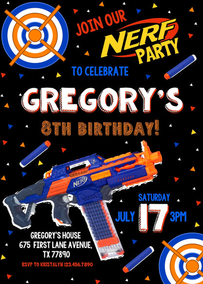 NERF Dart Wars customizable invitation template | Share or Print | boy | GH080