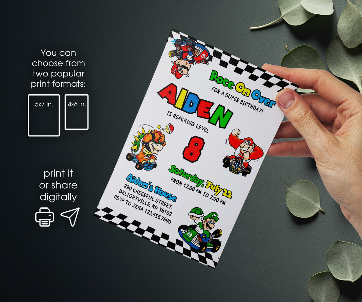 Mario Kart Gamer customizable invitation template | Share or Print | boy | LW948