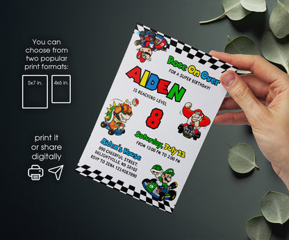 Mario Kart Gamer customizable invitation template | Share or Print | boy | LW948