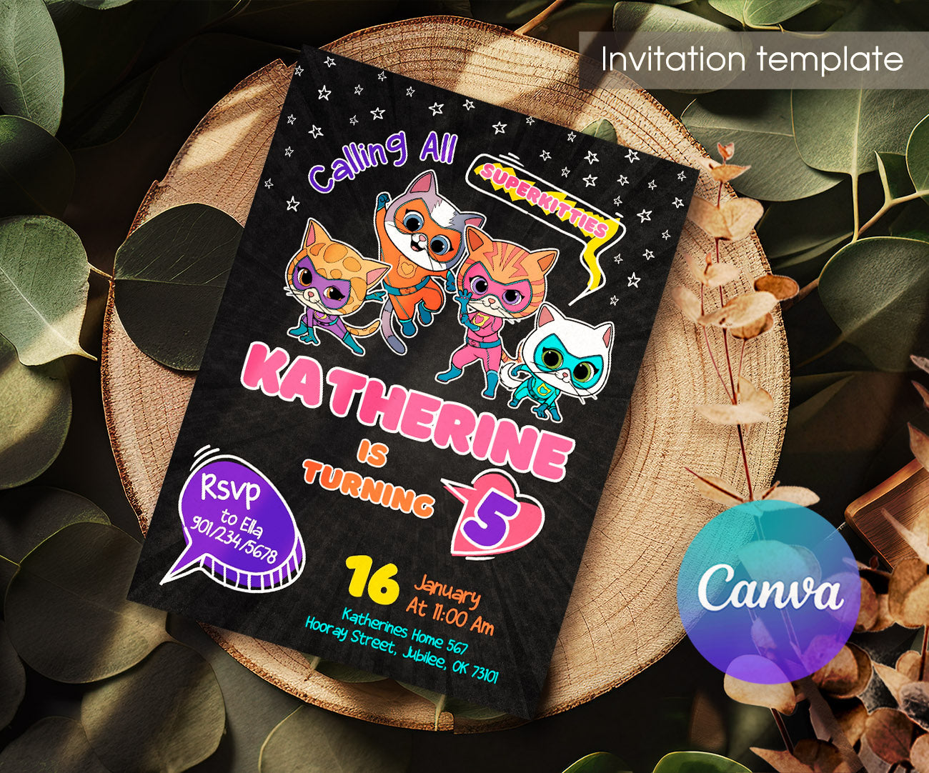 SuperKitties customizable invitation template | Share or Print | PM453