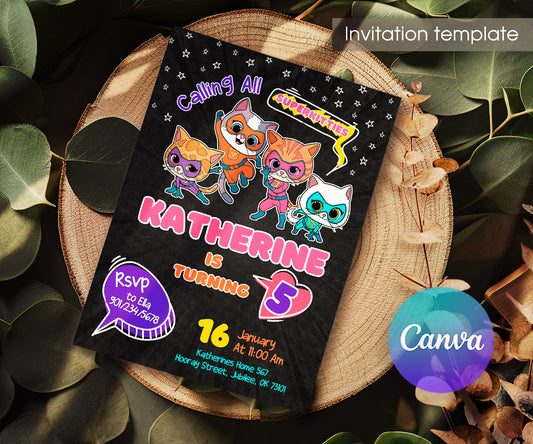 SuperKitties customizable invitation template | Share or Print | PM453