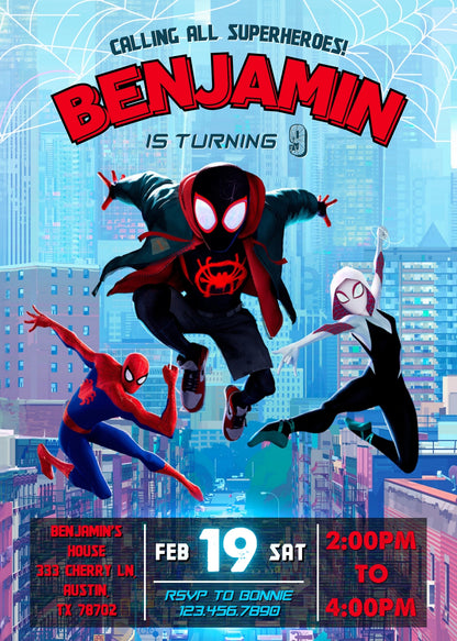 Spider Man Across the Spider-Verse customizable invitation template | Share or Print | boy | ON597