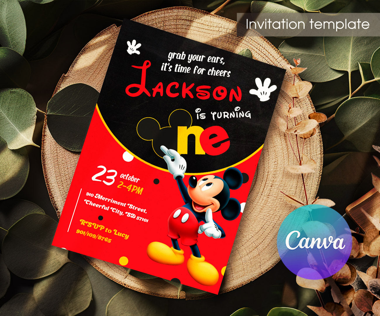Mickey Mouse 1st Birthday customizable invitation template | Share or Print | ZG654