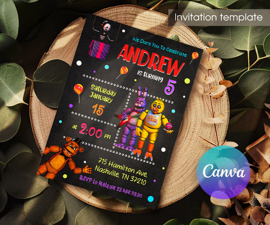 Five Nights at Freddy's customizable invitation template | Share or Print | DV962