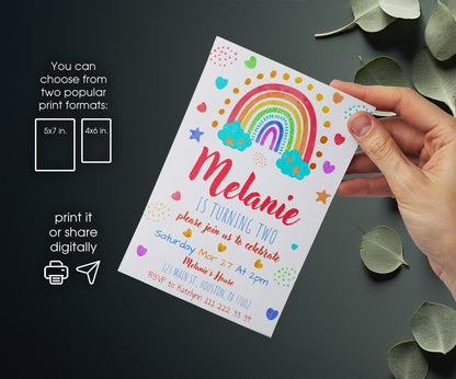 Rainbow Unicorn Party customizable invitation template | Share or Print | IR018