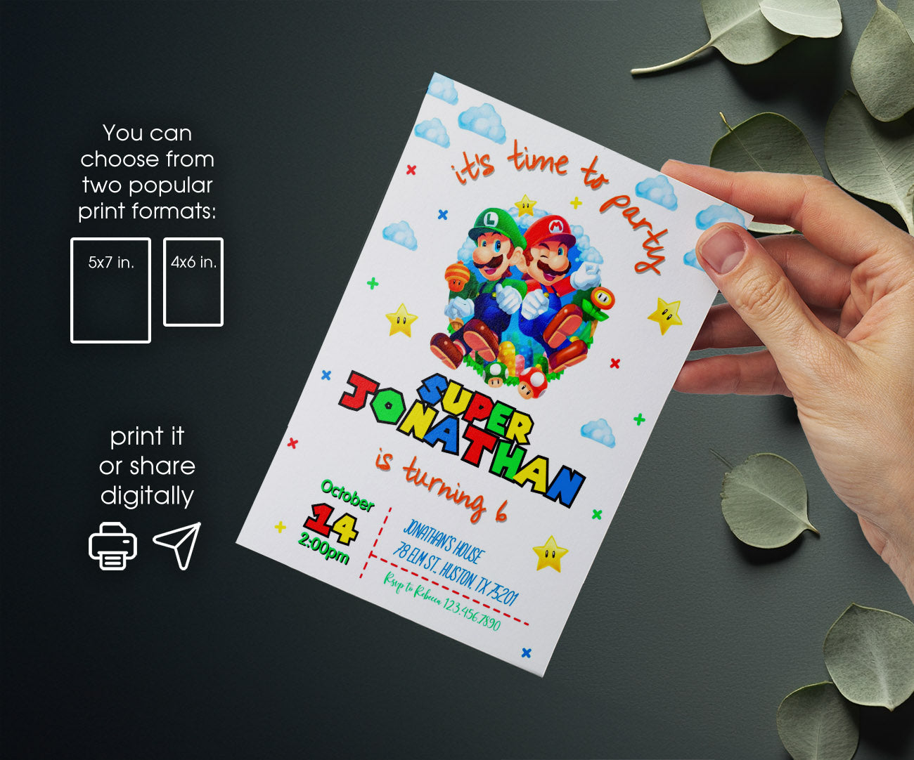 Super Mario Bros customizable invitation template | Share or Print | FO712