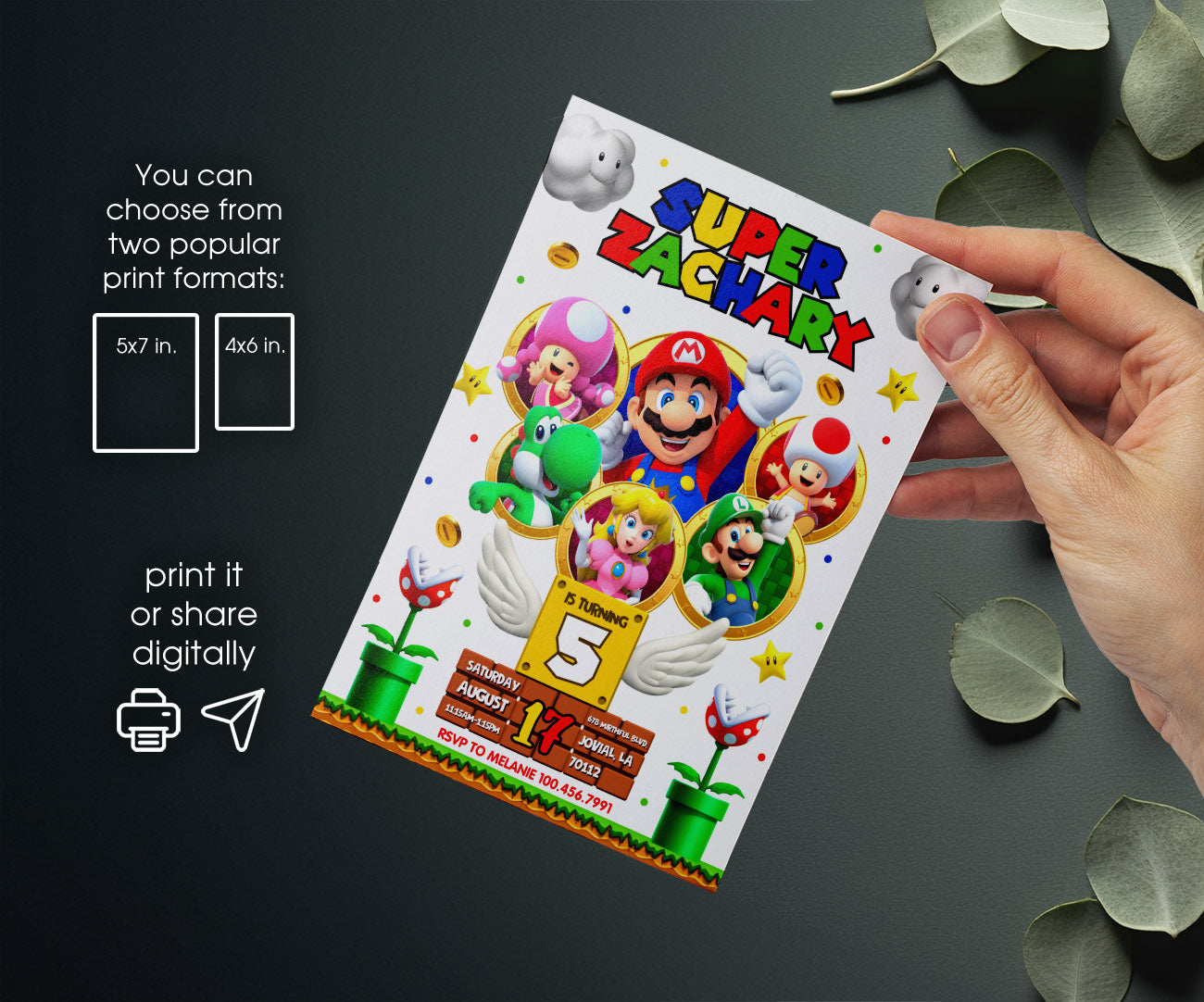 Super Mario Bros customizable invitation template | Share or Print | NO410