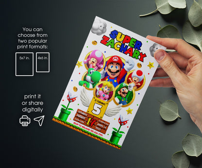 Super Mario Bros customizable invitation template | Share or Print | NO410