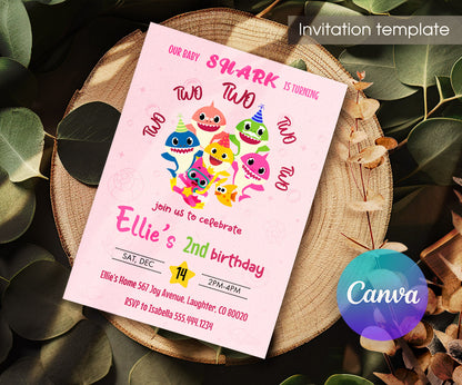 Baby Shark customizable invitation template | Share or Print | XV423
