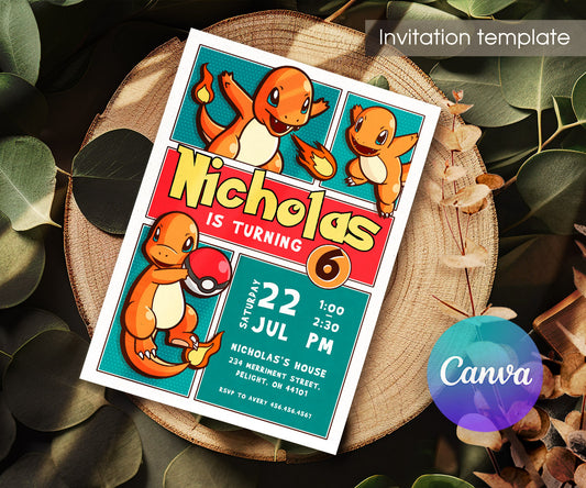 Charmander Pokemon Anime customizable invitation template | Share or Print | SC817